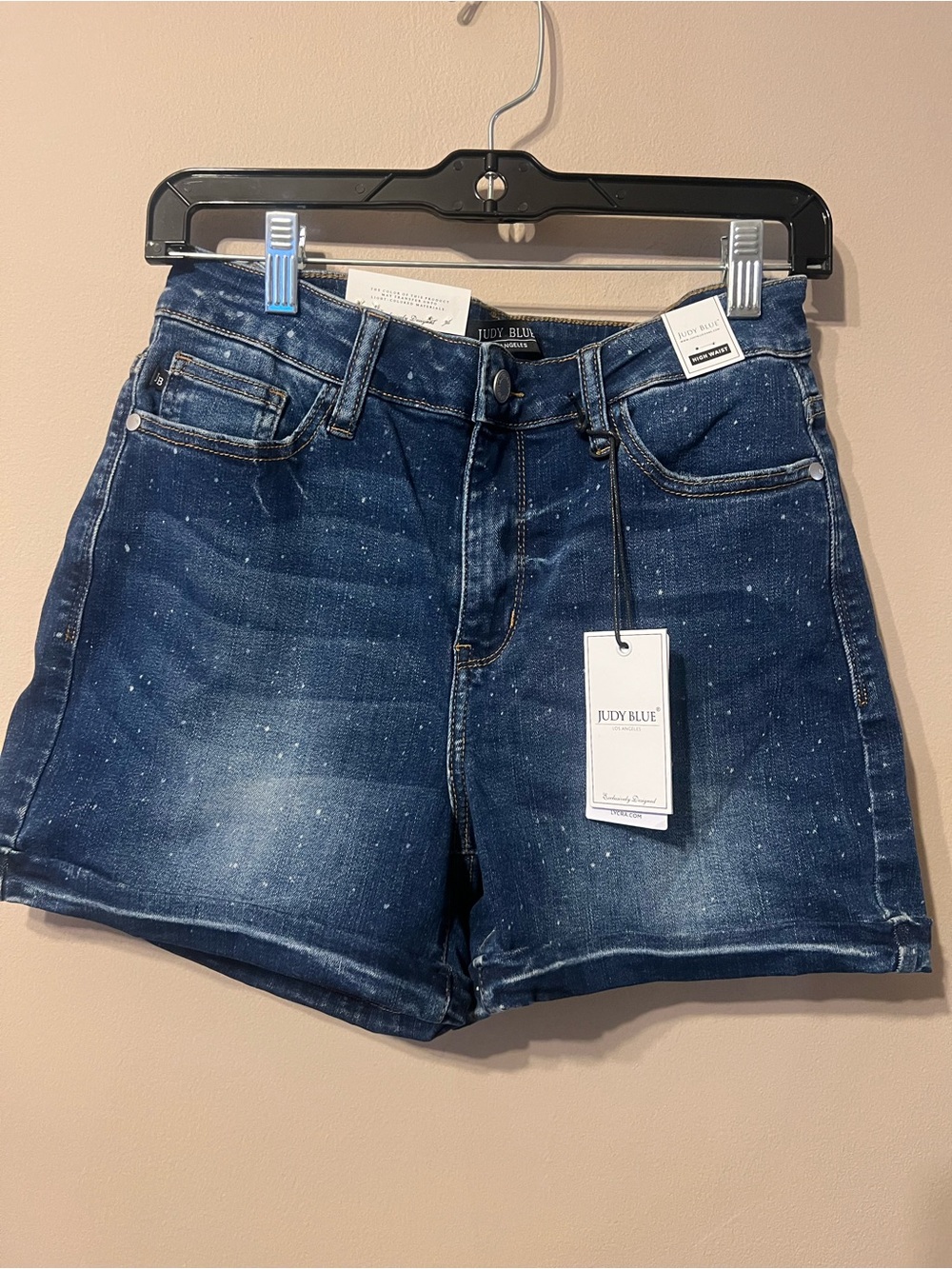 Judy Blue Distressed Dark Blue Speckled Denim Shorts